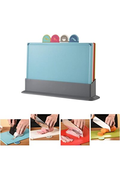 Beauenty Cutting Boards with Storage Rack, 4pcs Plastic Chopping Board with D...