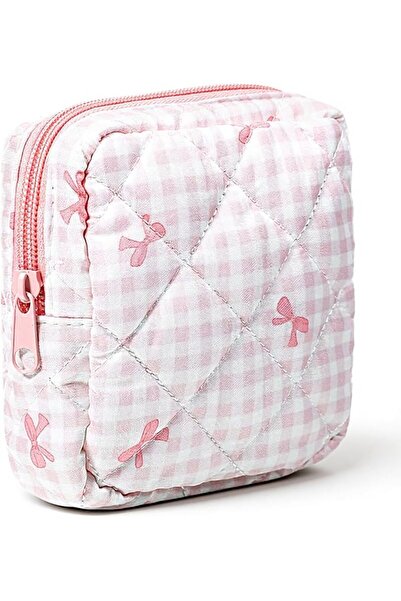 TERRIFI Cute Bow Sanitary Napkin Storage Bag for Women, Portable Checkered Pe...