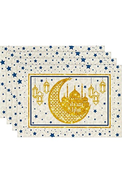 GENERAL Artud Mod White and Gold Moon and Star Design Ramadan Table Runner Se...