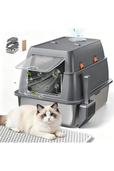 Generic Stainless Steel Cat Litter Box with Lid XXL Big Cats Toilet Metal Clo...