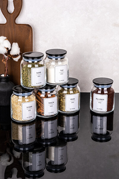 Dolkin Home 6-Piece 300 ml Premium Black Mica Vacuum Lid Glass Spice Jar Set ...