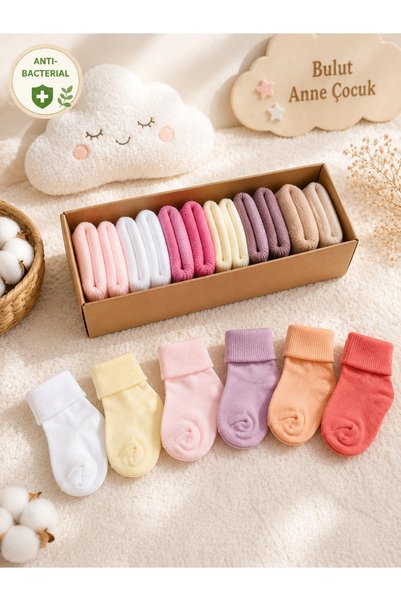 Bulut Anne ve Çocuk 6 Pack Baby Socks Newborn Colorful Solid Color