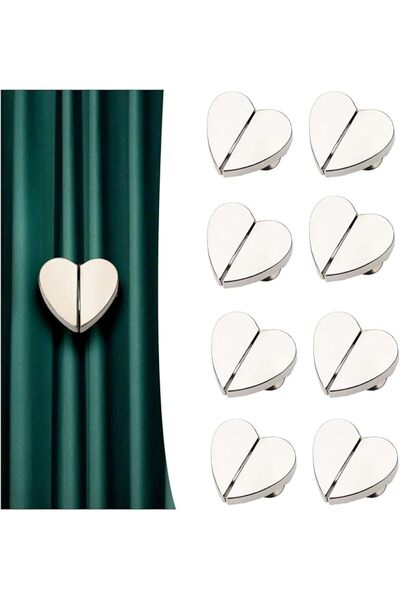 Yelajoy 8 Pairs Magnetic Curtain Clips, Durable Simple Heart-Shaped Detachabl...