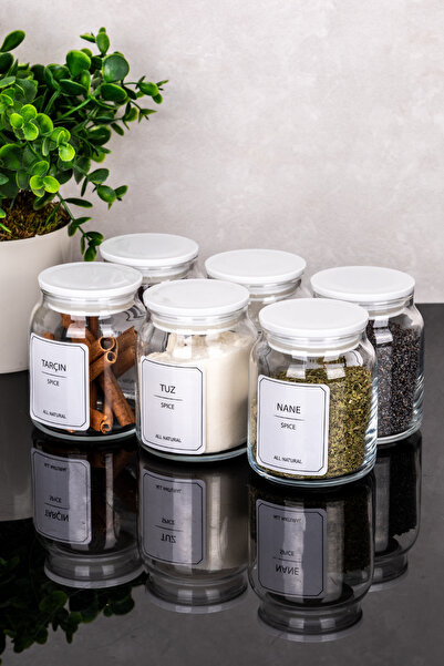 Dolkin Home 6-Piece 300 ml Premium White Mica Vacuum Lid Glass Spice Jar Set ...