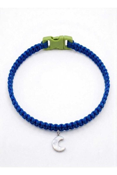 almital mobilya aksesuarları furniture accessories Navy Blue Hand Knitted Macrame Cat Collar 27 cm - Stylish Cat Collar with Moon Figure Charm