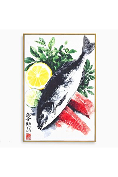 Luxcanva Tablou Canvas Sashimi Time 50x70 cm cu Rama Auriu Sashimi Time Peste...