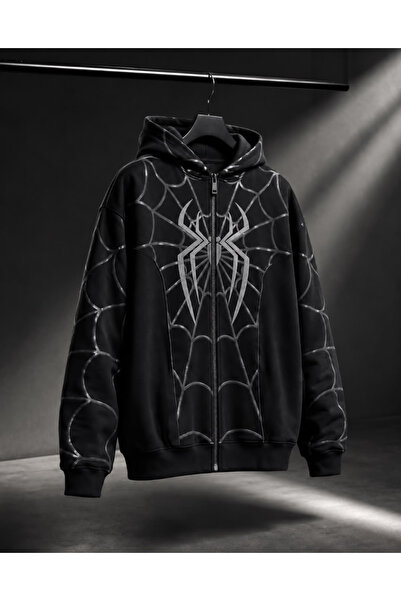 DEEFWEAR Spıder-Man Baskılı Fermuarlı Kapüşonlu Yüksek Yaka Streetwear Sweats...