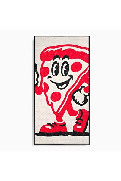 Luxcanva Tablou Canvas Pizza Party 70x140 cm cu Rama Negru Pizza Party Felie ...