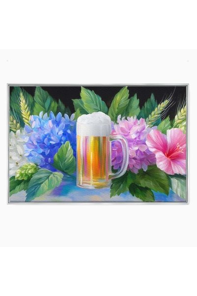 Luxcanva Tablou Canvas Flori de Hamei 60x40 cm cu Rama Argintiu Flori de Hame...