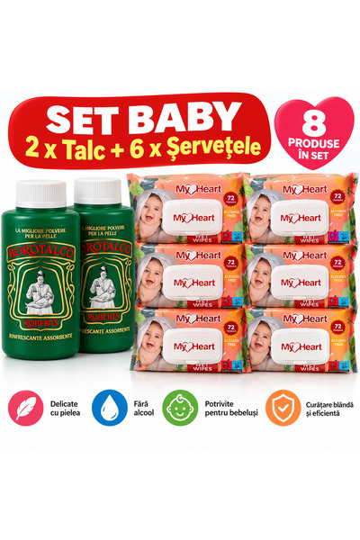 Generic Brand Set Baby 2 Pudra talc Borotalco + 6 pachete servetele My Heart