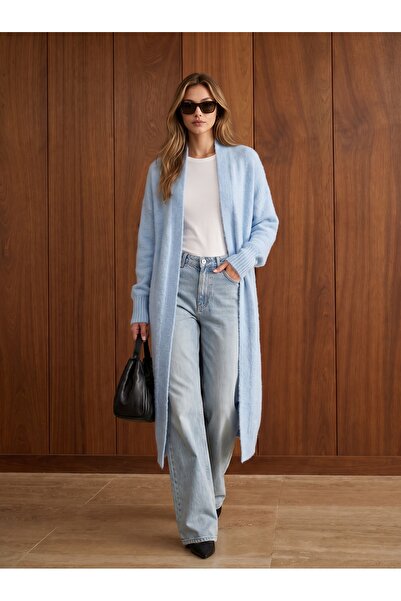 Lizay Dress Sakallı Triko Hırka Uzun ve Tüylü Dokulu Kadın Oversize Hırka