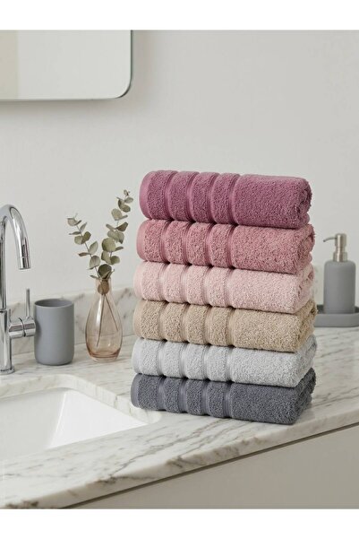Mustgross 100% Cotton Set of 6 Face and Hand Towels 50X90 cm