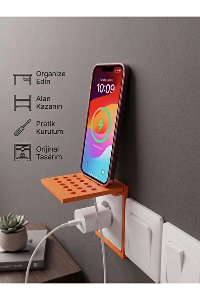 Telefon Tutucu Tak-Çıkar Priz Üstü Şarj Rafı Turuncu