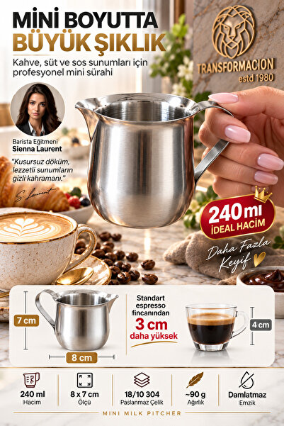 Transformacion 240 ml 8x7 cm Mini Sütlük Espresso Pitcher Sosluk Sürahisi 18/...