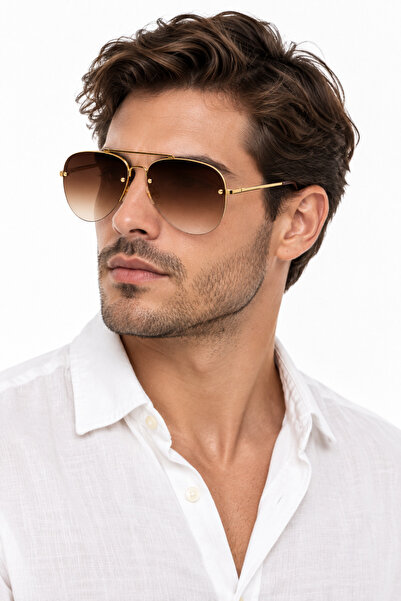 Generic BayBos Men's Sunglasses UV400, Gradient Brown Lenses, Gilded Frame