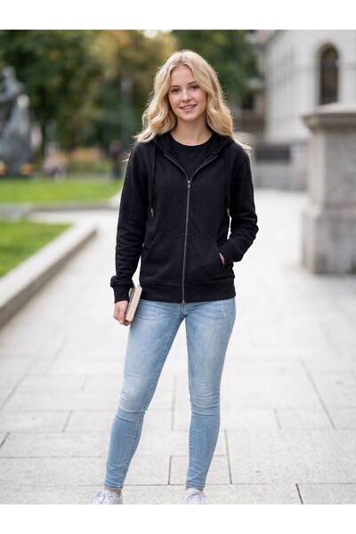 tülaybutik Women's Zip-Up Hooded Cardigan with Inner Lining