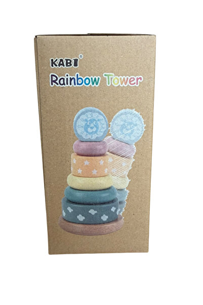 KABI Jucarie educativa Montessori din lemn- Turn stivuire Rainbow Tower, + 12 luni