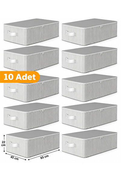 ESMANA LIVING 10 Adet Antrasit Çizgili Büyük Boy Baza Altı ve Çekyat Hurç – 6...