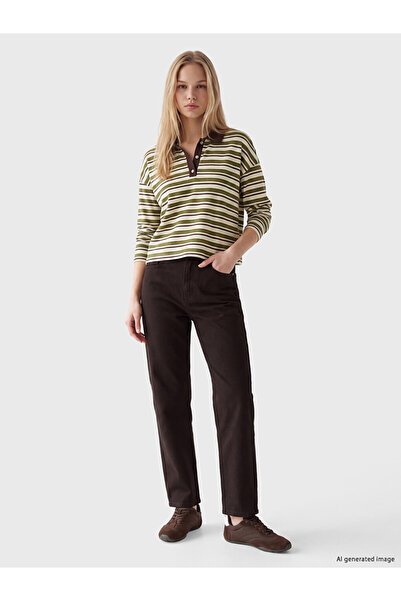 LC Waikiki Vizyon New Season Brown Crop Straight Fit Women's Jean Trousers
