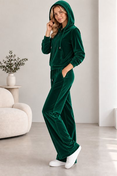 SERAPA Women's Velvet Tracksuit Set with Hooded Zipper and Pockets, Comfortable Fit