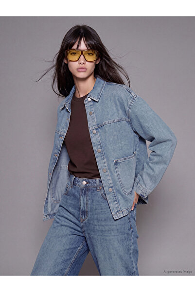 LC Waikiki Vizyon New Season Blue Oversize Women's Jean Shirt Jacket
