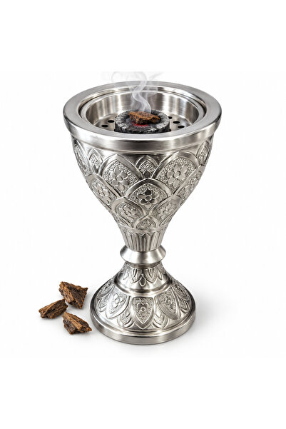 VENDIX Bakhoor Burner, Silver-Tone Floral Metal Mabkhara for Oud Incense, Ped...