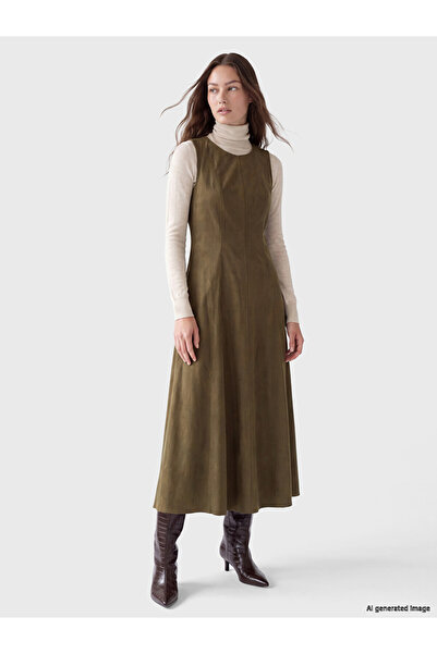 LC Waikiki Rmz Gi̇yi̇m Farkiyla Zero Roba Collar Suede Look Dress