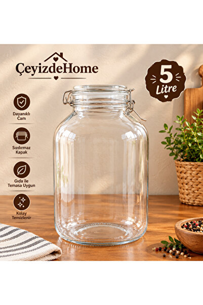 Ceyizde Korken 5000 ml Turşu Kavanozu Vakumlu Kilitli Cam Saklama Kavanozu - ...