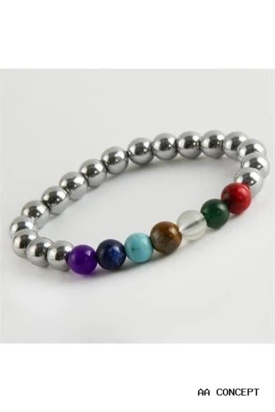 ZERO LAND CONCEPTA 7-Stone Natural Stone Chakra Bracelet (13754) Silver Color