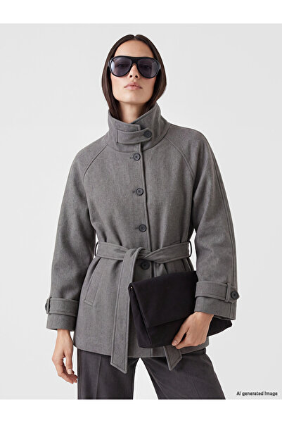 LC Waikiki Peak New Season Gray Stand Collar Women's Cashmere Coat