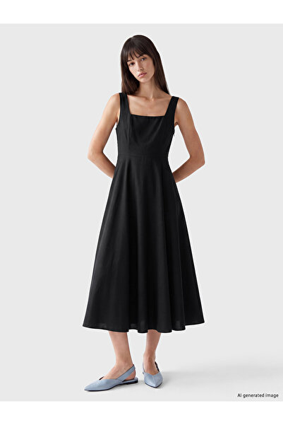 LC Waikiki Rmz Gi̇yi̇m Farkiyla Square Roba Collar Waist-Sitting Dress