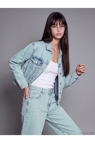 LC Waikiki Vizyon New Season Blue Shirt Collar Women's Jean Jacket