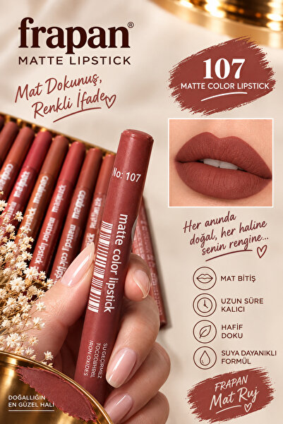 Genel Markalar Matte Color Lipstick No: 107-Suya Dayanıklı Uzun Süre Kalıcı M...