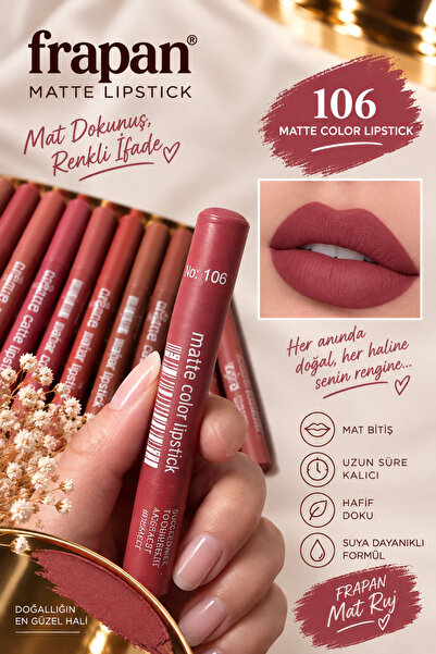 Genel Markalar Matte Color Lipstick No: 106-Suya Dayanıklı Uzun Süre Kalıcı M...