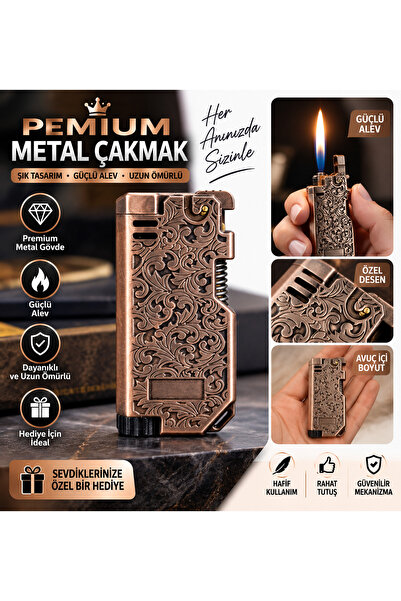 AZİMKARTİCARET Premium Metal Çakmak Taşlı Çarklı Normal Alevli Hediyelik Çakmak
