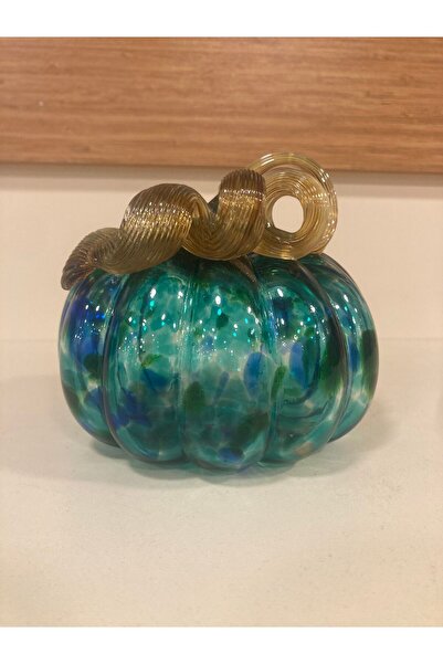PLUS HOME DEKORATİF ÜFLEME CAM SANATI KABAK RENK TURKUAZ MAVİ ÇAP 13X13 CM