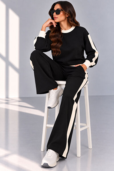 LEONE KOLEKSİYON Women's Premium Modal Garnished Comfortable Cut Wide Leg Two-Piece Set