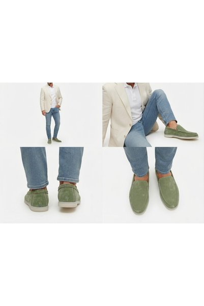 Growish Gd0136 Sage Green Genuine Suede Leather Green Color Combination Matching Imported White Sole Daily Loafer Casual Shoes