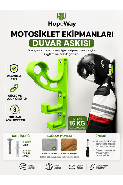 HopeWay Home Motosiklet Kask ve Ekipman Askısı - Kask, Mont ve Ağır Ekipmanla...