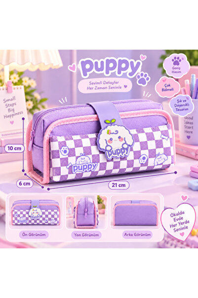 BABUN Puppy Written Large Volume Capacity Multi-Compartment Girls' Checkered ...