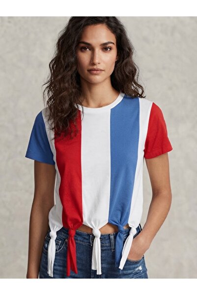 Generic Brand Bexx Label Women's Red, White and Blue Striped Colorblock Knot-...