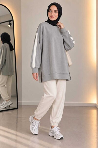 Genel Markalar Kadın Yan Şerit Detaylı Oversize Sweatshirt