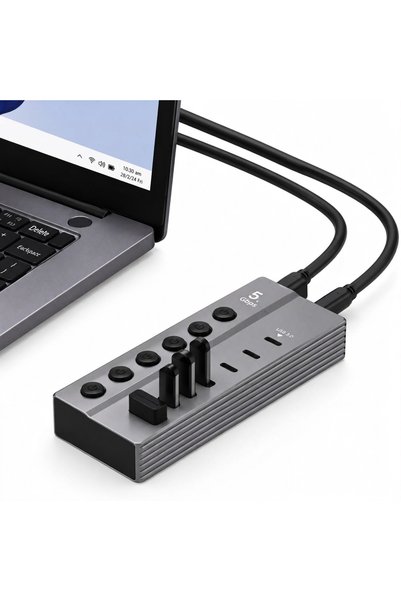 Boğazören Multi USB Hub for Laptop Computer Powered USB Switched Hub with Replicator Adapter(7 Ports+Wide Compatibility+Plug and Play+Multiple Protection+Aluminum Body+Hybrid Design+5Gbps High Speed)