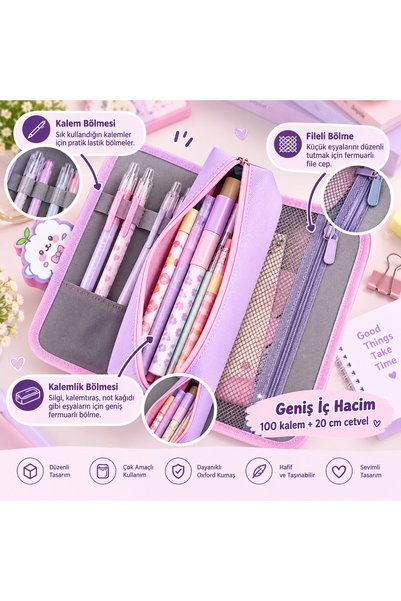 BABUN Puppy Written Large Volume Capacity Multi-Compartment Girls' Checkered Plaid Rabbit Sheep Pink Purple Primary School Middle School Organizer Pencil Holder Pencil Case