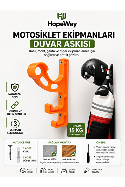 HopeWay Home Motosiklet Kask ve Ekipman Askısı - Kask, Mont ve Ağır Ekipmanla...