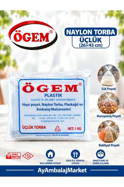 Ögem Üçlük Naylon Torba / Bakkaliye Torbası 26x45 cm 1000 Gram