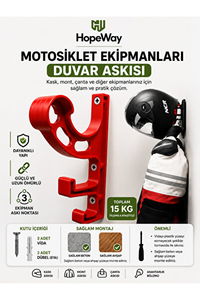 HopeWay Home Motosiklet Kask ve Ekipman Askısı - Kask, Mont ve Ağır Ekipmanla...