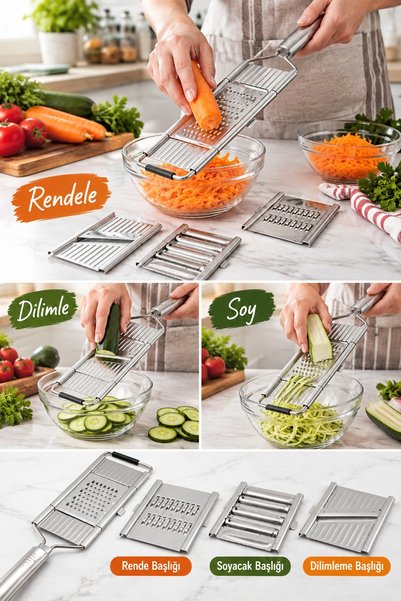 İnfeta Metal 3-in-1 Grater Set with Detachable Grater, Peeler, and Slicing Head