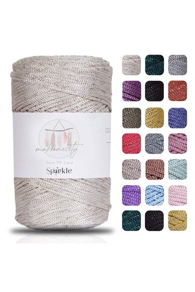 Makromecity Premium Glittery 200 Gr Polyester Macrame Rope Ecru 230 m Polyest...