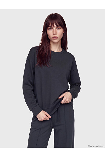 LC Waikiki Vizyon New Season Anthracite Soft Touch Oversize Women's Sweatshirt